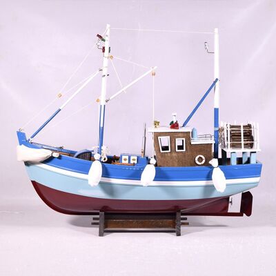 Maquette de bateau de pêche bleu clair en bois