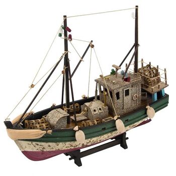 Modèle de bateau de pêche en bois rustique finition antique 1