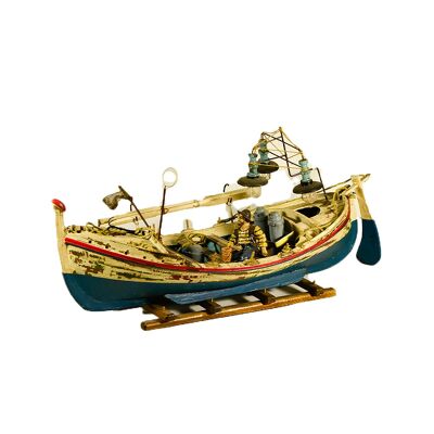 Modelo de barco de pesca tradicional de madera acabado antiguo