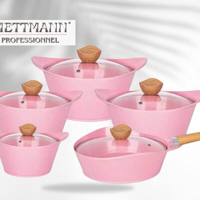 Juego de utensilios de cocina antiadherentes de 10 piezas con efecto de madera de rosa