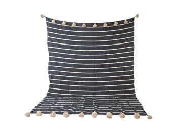 Couverture marocaine Ecru \ Gris Glands couvre-lit plaid 1