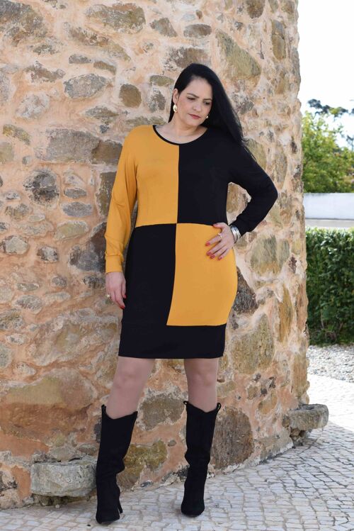 Plus Size Dress Bonie - L to 6XL (Black and Yellow)