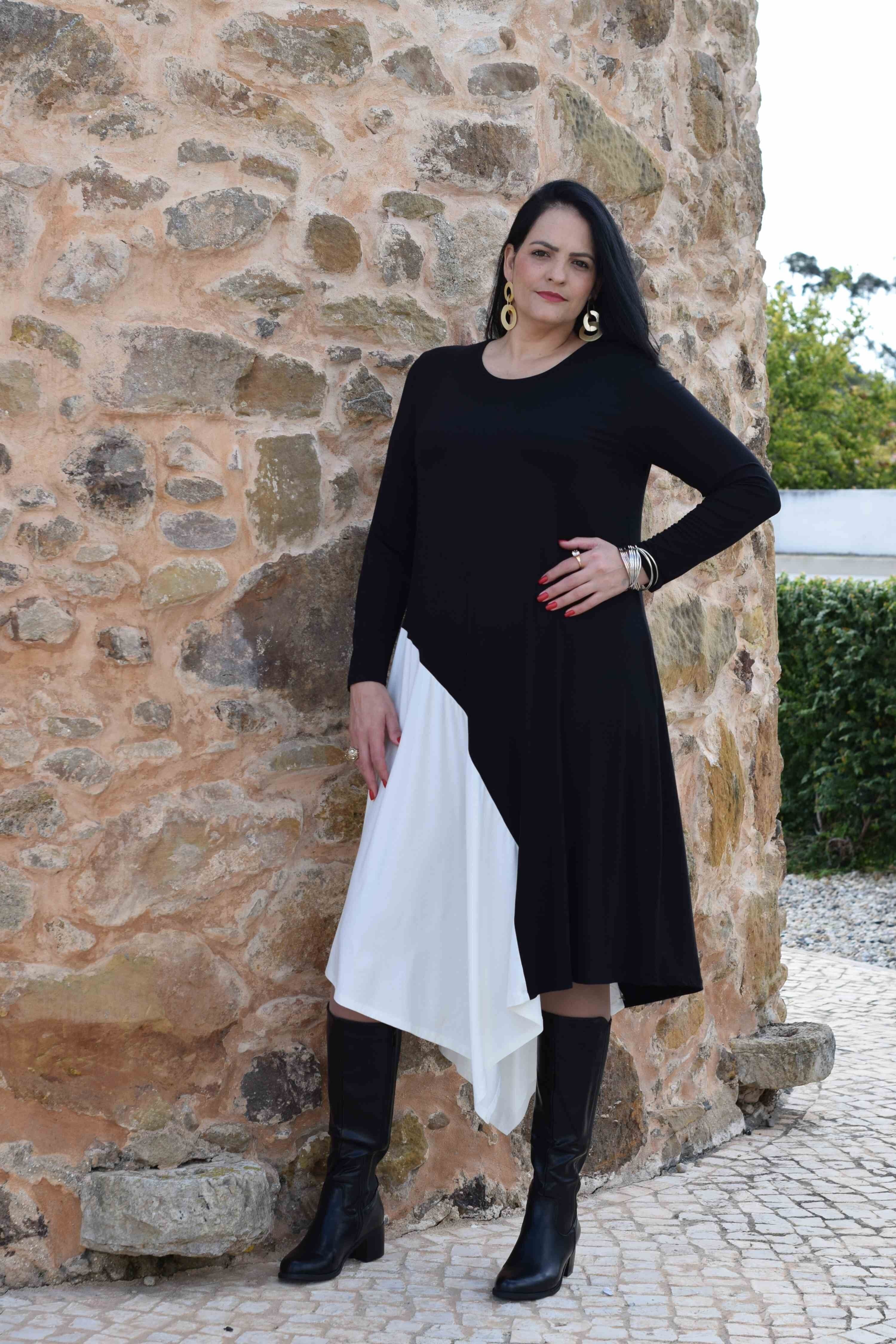 Vestido Valentina Tallas Grandes - L a 6XL (Color principal: Coñac Color secundario: Blanco roto)