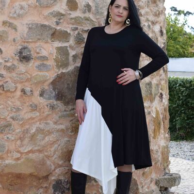 Plus Size Dress Valentina - L to 6XL (Main color: Black Secondary color: Off-White)