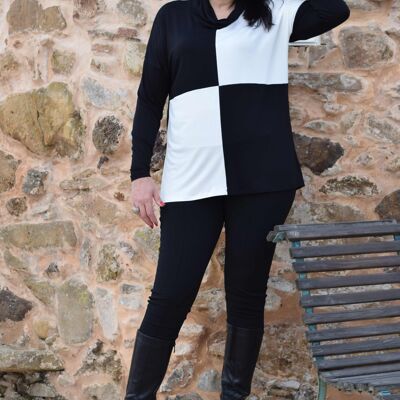 Maglione/maglione taglie forti Laura - da L a 6XL (nero con quadrati in cammello)