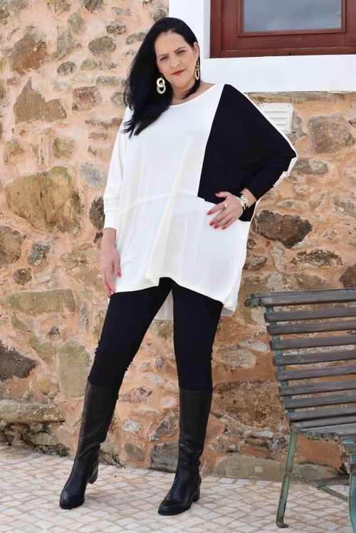 Plus Size Jumper/Sweater Cornelia - L to 7XL (Navy Blue with Off-White Square)