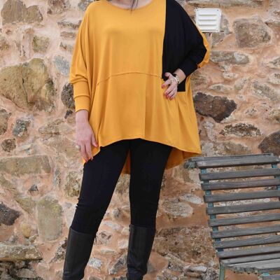 Plus Size Pullover/Pullover Cornelia – L bis 7XL (Gelb mit schwarzem Quadrat)