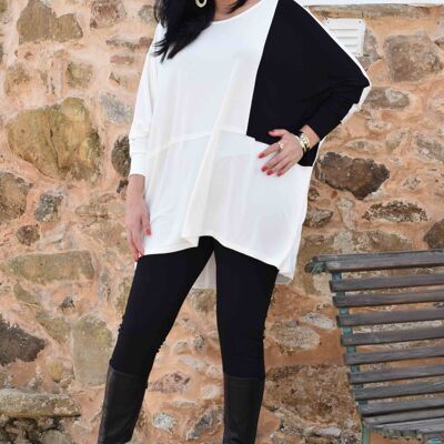 Plus Size Pullover/Pullover Cornelia – L bis 7XL (Grauweiß mit schwarzem Quadrat)