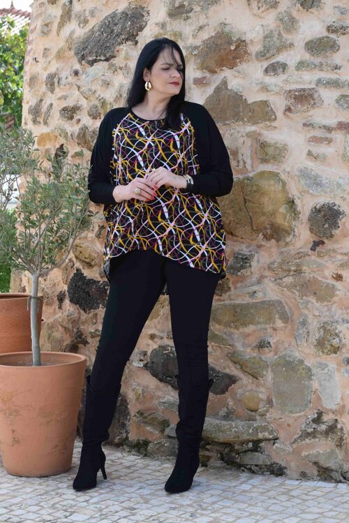 Plus Size Jumper/Sweater Carina - L to 6XL (black and fantasy print)