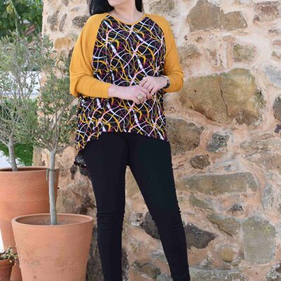 Plus Size Jumper/Sweater Carina - L to 6XL (yellow and fantasy print)