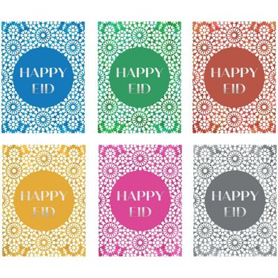 Tarjetas de felicitación de Eid Mubarak (paquete de 6) - Mosaico
