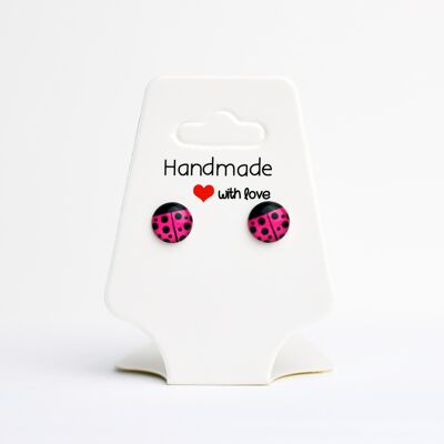 Mini Ladybug Pink Velvet Earrings
