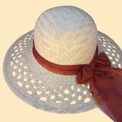 Straw hat with openwork and scarf