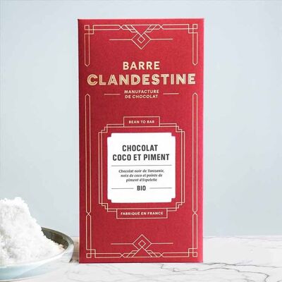 Chocolat noir, noix de coco et piment d'Espelette, bean to bar