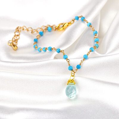Chalcedony & Turquoise Gemstone Bracelet Gold