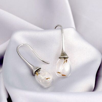 Boucles d'oreilles goutte de pissenlit - boucles d'oreilles florales - bijoux naturels argentés minimalistes