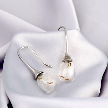 Boucles d'oreilles goutte de pissenlit - boucles d'oreilles florales - bijoux naturels argentés minimalistes 1
