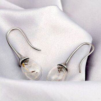 Boucles d'oreilles goutte de pissenlit - boucles d'oreilles florales - bijoux naturels argentés minimalistes 3