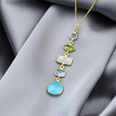 925 Sterling Silver Gold Plated Multi Gemstone Chain (PR062)