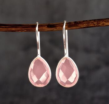 Boucles d'oreilles en argent sterling 925 avec quartz rose - Bijoux élégants en pierres précieuses OHR925-102 1