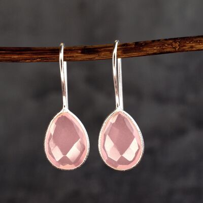 Pendientes de cuarzo rosa de plata de ley 925 - Joyería elegante de piedras preciosas OHR925-102