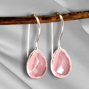 Boucles d'oreilles en argent sterling 925 avec quartz rose - Bijoux élégants en pierres précieuses OHR925-102 2