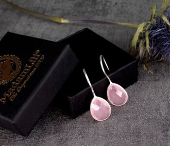 Boucles d'oreilles en argent sterling 925 avec quartz rose - Bijoux élégants en pierres précieuses OHR925-102 5