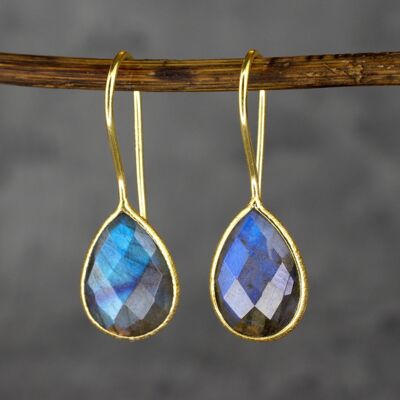 Boucles d'oreilles en pierres précieuses Labradorite - Argent sterling 925 plaqué or - OHR925-101