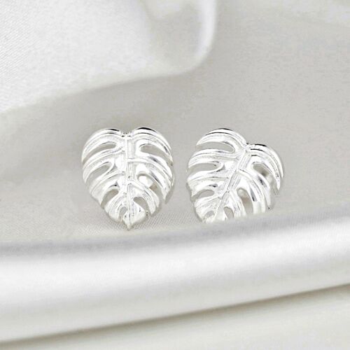 Monstera Blätter Ohrstecker - 925 Sterling Silber - Exotische Blätter Schmuck - OHR925-45