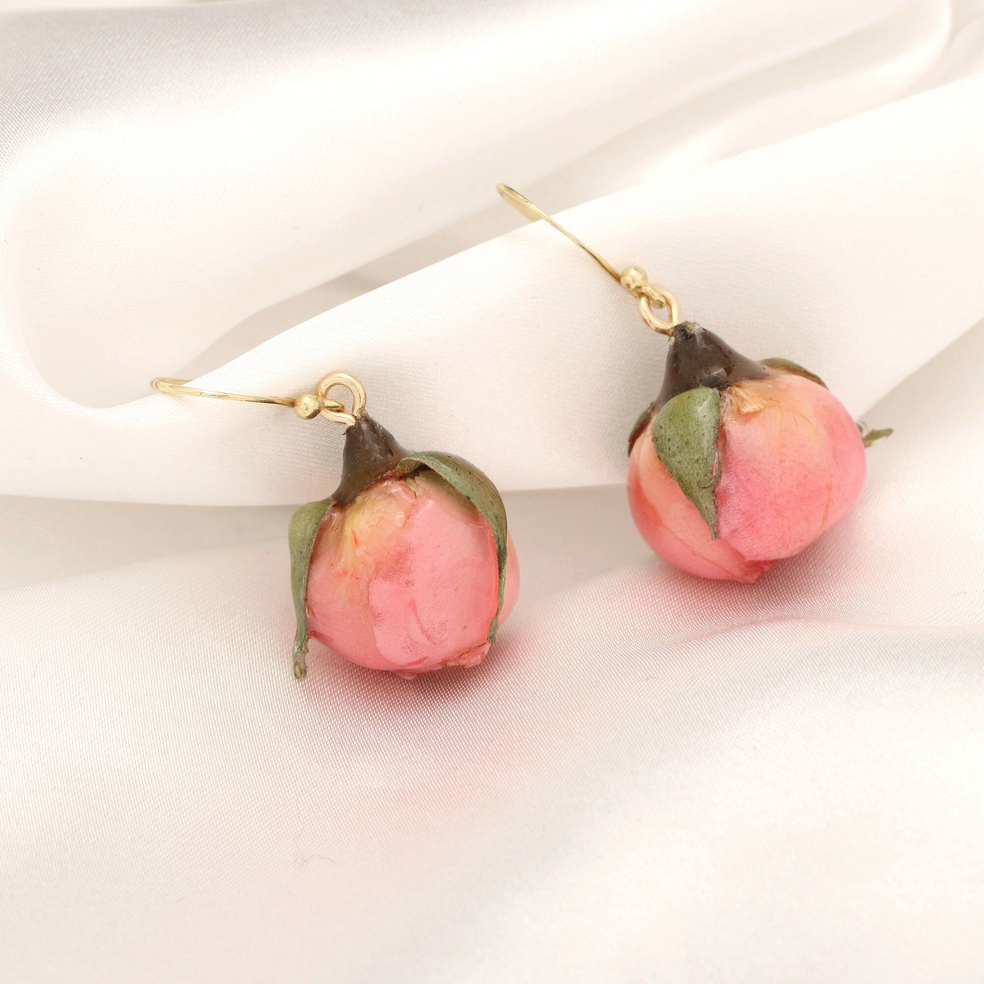 Elegant Real Rose Earrings - 925 Sterling Gold Plated Drop Earrings - PR079