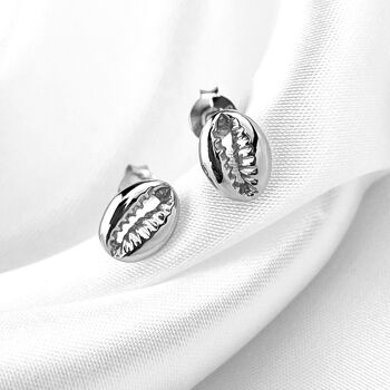 Mini clous d'oreilles en coquillage cauri - Argent sterling 925 - OHR925-48 1