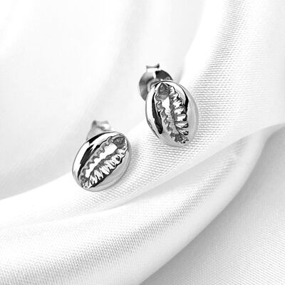 Mini orecchini a bottone con conchiglia di ciprea - Argento sterling 925 - OHR925-48