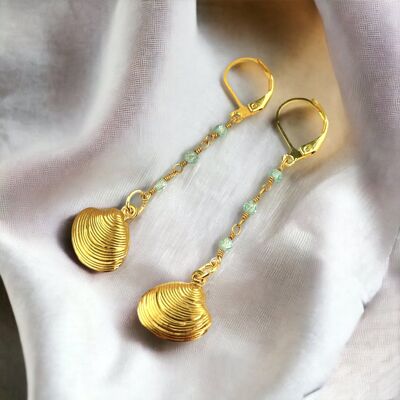 Shell earrings with gemstone apatite - VINOHR-55