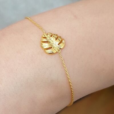 Monstera Leaf Gold Bracelet - 925 Sterling Gold Plated Natural Jewelry - ARM925-46