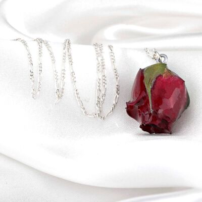 Colgante de rosa Real XL - Rojo - Collar de plata de ley 925 - K925-136