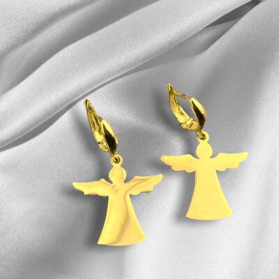 Angel Silhouette 925 Sterling Gold Plated Drop Earrings - PR075