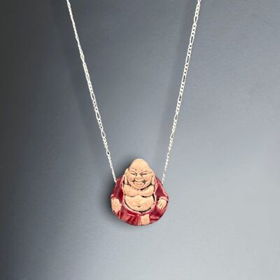 Ceramic Laughing Buddha on 925 Sterling Silver Chain - K925-73