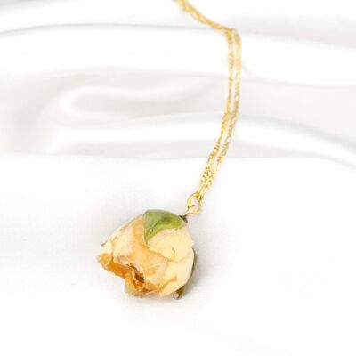 Real Rose Pendant - Soft Yellow - 925 Sterling Gold Plated Necklace - Natural Jewelry - K925-81 - Short Chain 50cm