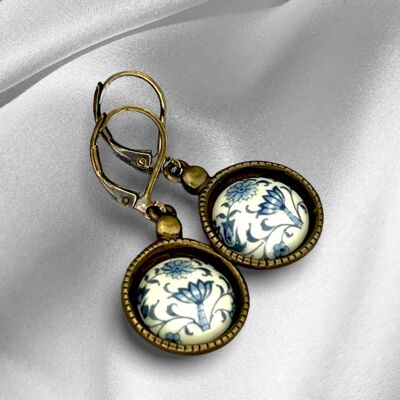 Boucles d'oreilles en porcelaine vintage Tile de style vintage - VINOHR-88