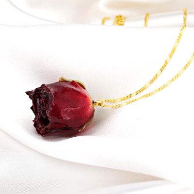 Real XL Rose Pendant - Red - 925 Sterling Gold Plated Necklace - K925-13 - Long Chain 70cm - 925 Sterling Gold Plated