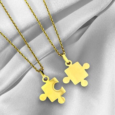 Catena puzzle placcata oro in confezione doppia - catene dell'amicizia - idea regalo per la migliore amica - VIK-128