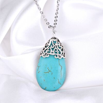 Turquoise howlite necklace with ornaments - VIK-106 - medium length necklace 60cm