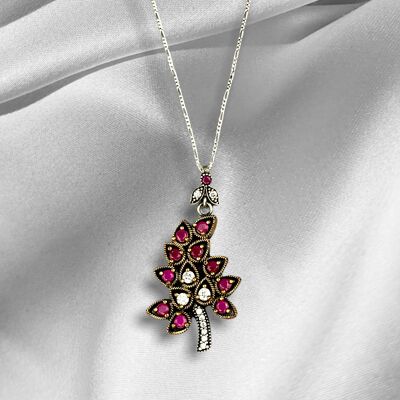 925 blessing tree sterling silver gemstone necklace with tourmaline and zirconia