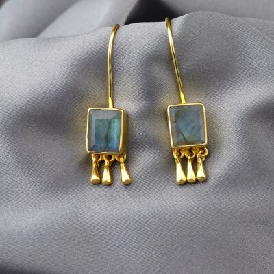Labradorite Gemstone Earrings with Golden Drops - 925 Sterling Gold Plated Jewelry - OHR925-125