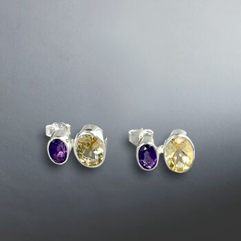 Améthyste & Citrine Gemstone Mini Stud Boucles d'oreilles - Bijoux en argent sterling 925 - OHR925-129 2