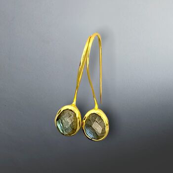 Boucles d'oreilles pendantes en pierres précieuses Labradorite - Boucles d'oreilles en pierres précieuses plaquées or sterling 925 - OHR925-78 1
