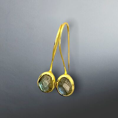 Labradorite Gemstone Drop Earrings - 925 Sterling Gold Gold Plated Gemstone Earrings - OHR925-78