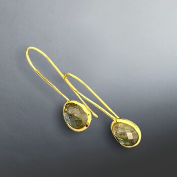 Boucles d'oreilles pendantes en pierres précieuses Labradorite - Boucles d'oreilles en pierres précieuses plaquées or sterling 925 - OHR925-78 3