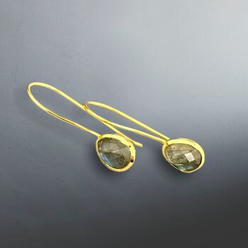 Boucles d'oreilles pendantes en pierres précieuses Labradorite - Boucles d'oreilles en pierres précieuses plaquées or sterling 925 - OHR925-78 4
