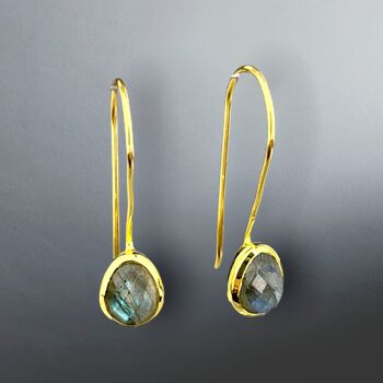 Boucles d'oreilles pendantes en pierres précieuses Labradorite - Boucles d'oreilles en pierres précieuses plaquées or sterling 925 - OHR925-78 2